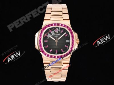 GR Factory Patek Philippe Nautilus 5711 Purple Diamond Grey Dial Rose Gold Watch